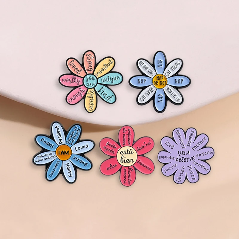 Motivational Quotes Flower Enamel Pins You Deserve Love You are Enough Worthy Brooches Lapel Badge Jewelry Gifts for Friends