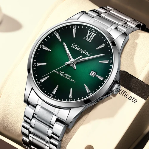 Reloj mecánico completamente automático para hombre de negocios Simple Dianpai, calendario de acero inoxidable, reloj con luz nocturna resistente al agua para hombre