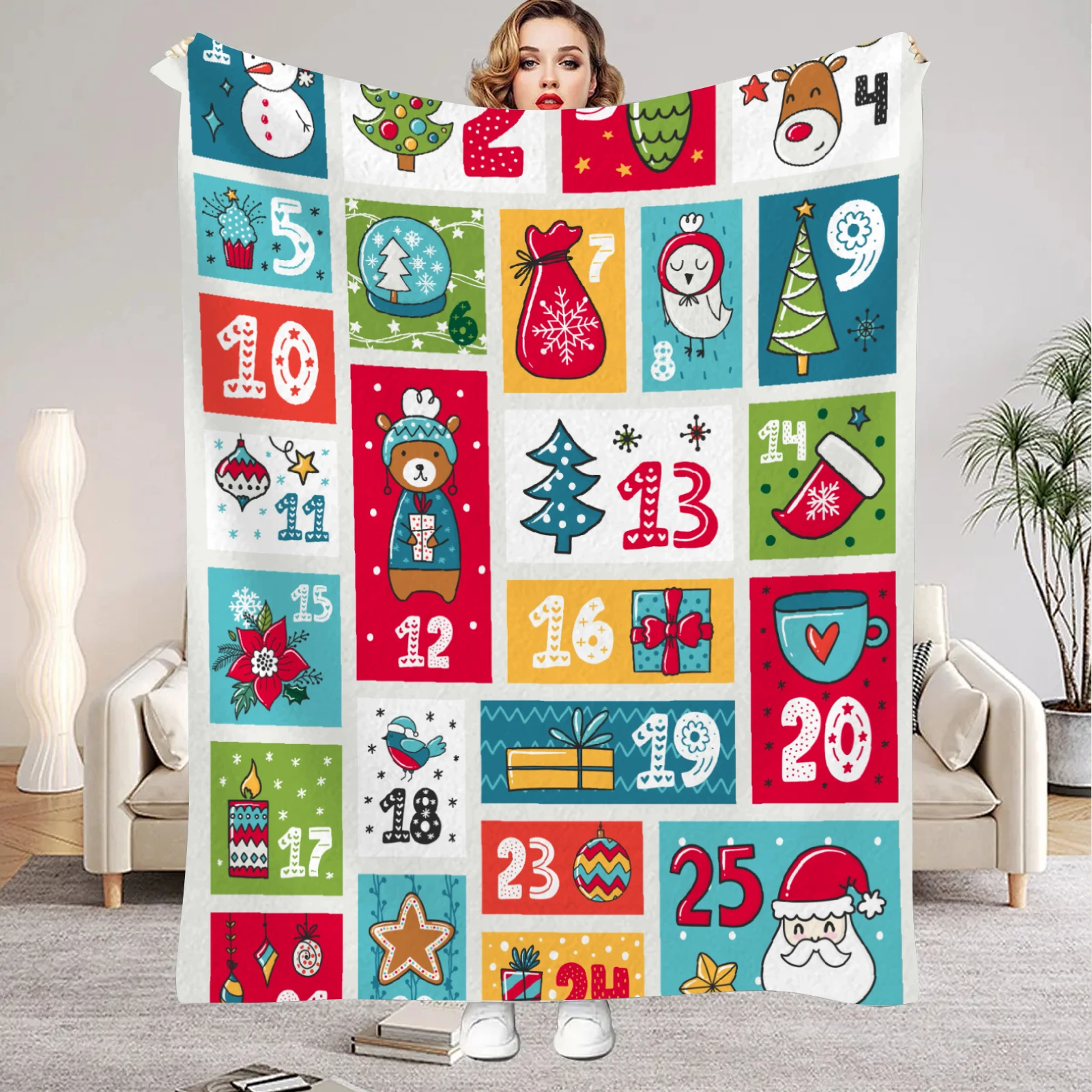 Christmas Blanket Various Colors Pattern Suitable for Sofa Beds, Office Outdoor Applicable in All Seasons Comfortable and Warm