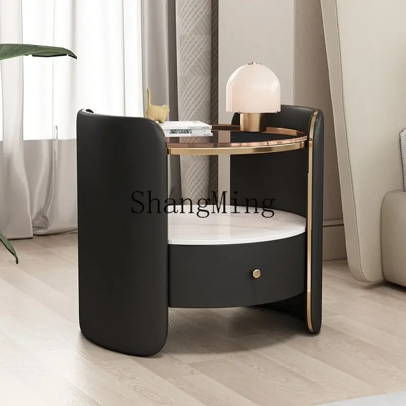 

SM simple modern round home light luxury high-end master bedroom cat scratching leather bedside cabinet