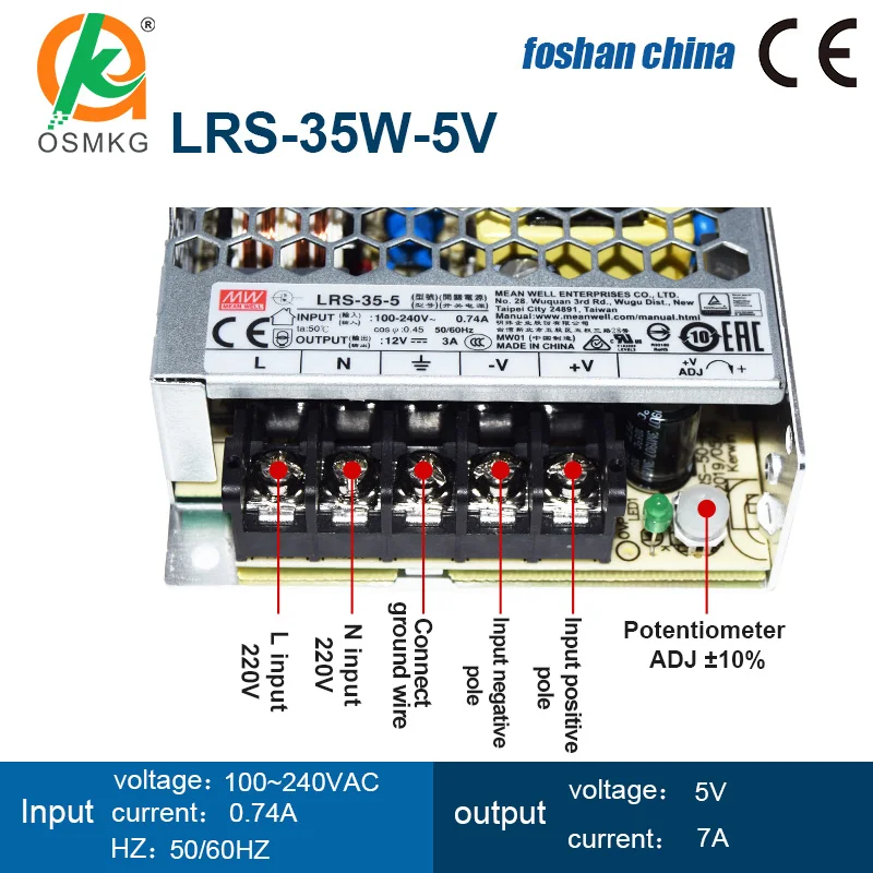 Fuente de alimentación conmutada para sistema de Control industrial, serie LRS, 35W, 50W, 70W