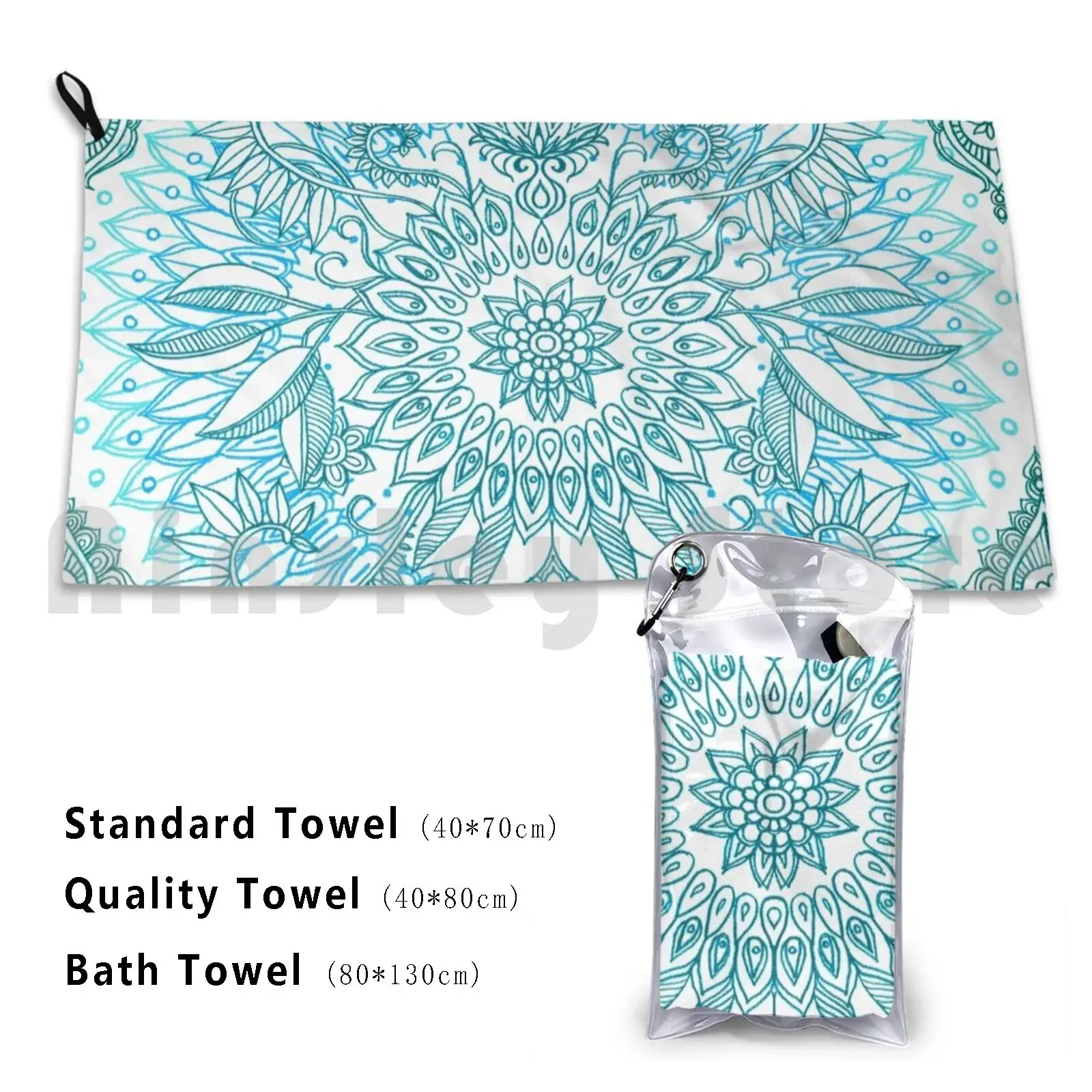 Turquoise Blue , Teal & White Protea Doodle Pattern Beach Towel Quick Dry Quality Towel Micklyn Protea Doodle Proteas