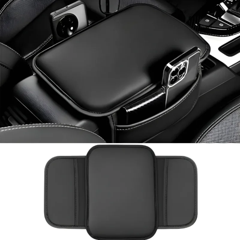 Smooth PU Leather Car Armrest Box Pad, Wear-Resistant and Anti Slip, with Storage Bag, Car Interior Accessories