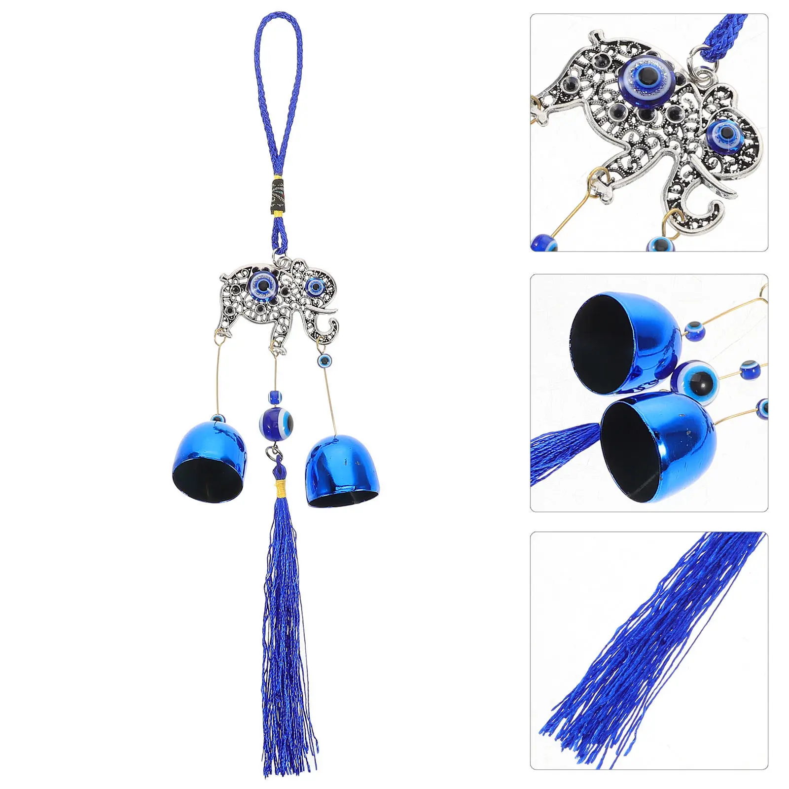 Feng Shui Evil Eye Car Ornament Eye Metal Hanging Decoration with Melodious Wind Chime Tassel for Auto Interior Stylish