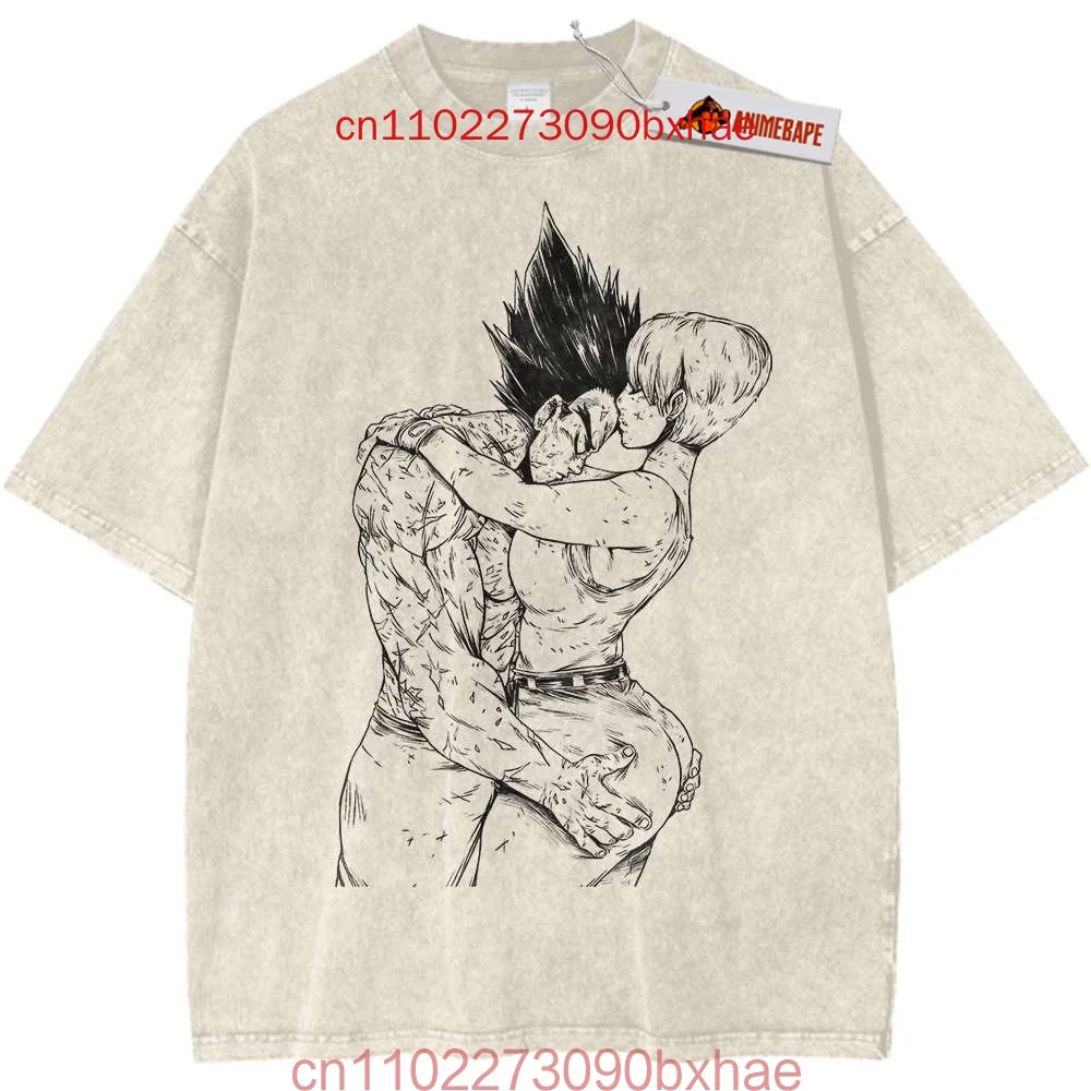 2025 الرجال غسلها التي شيرت موضة خمر انمي ياباني لعبة دراغون بول طباعة كبيرة الحجم تي شيرت الشارع الشهير الهيب هوب Harajuku القطن تيز