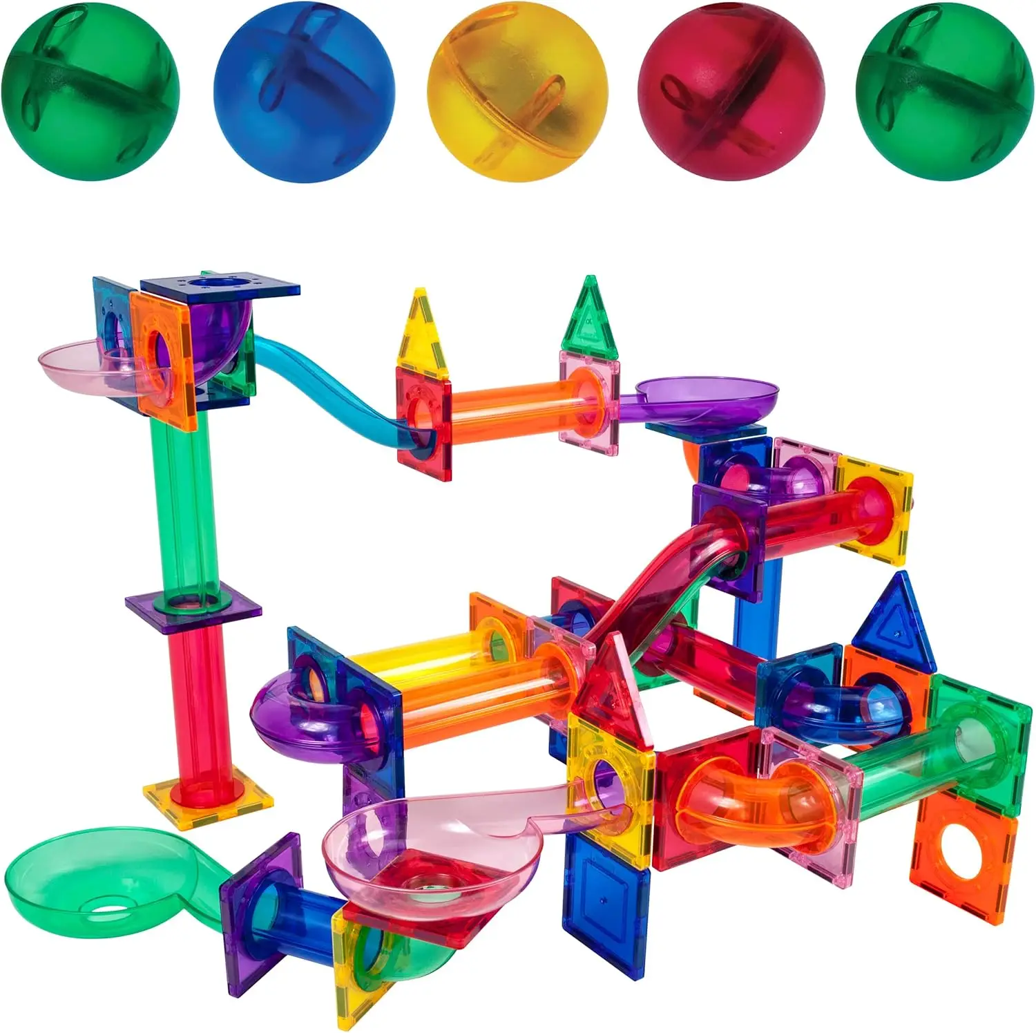 100PC Marble Run + 80PC Magnetic Race Car Track Fun & Creative Playset: STEAM Learning, Enhance Construction Skills, Hand-Eye Co