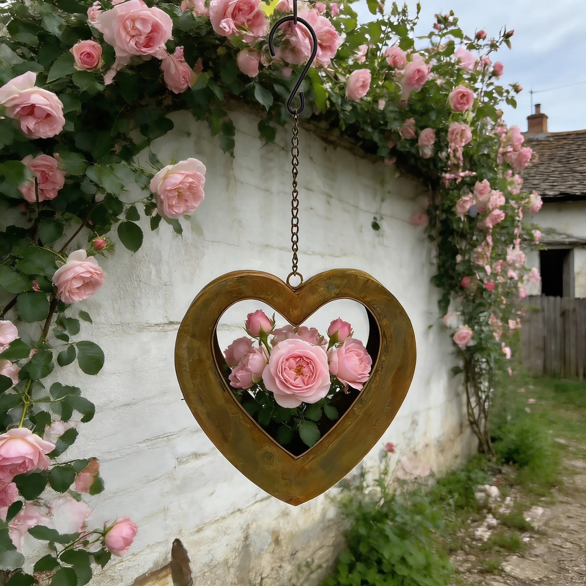 Vintage Metal Heart Hanging Planter Iron Flower Pot Holder for Balcony Garden Yard Romantic Wall Decor