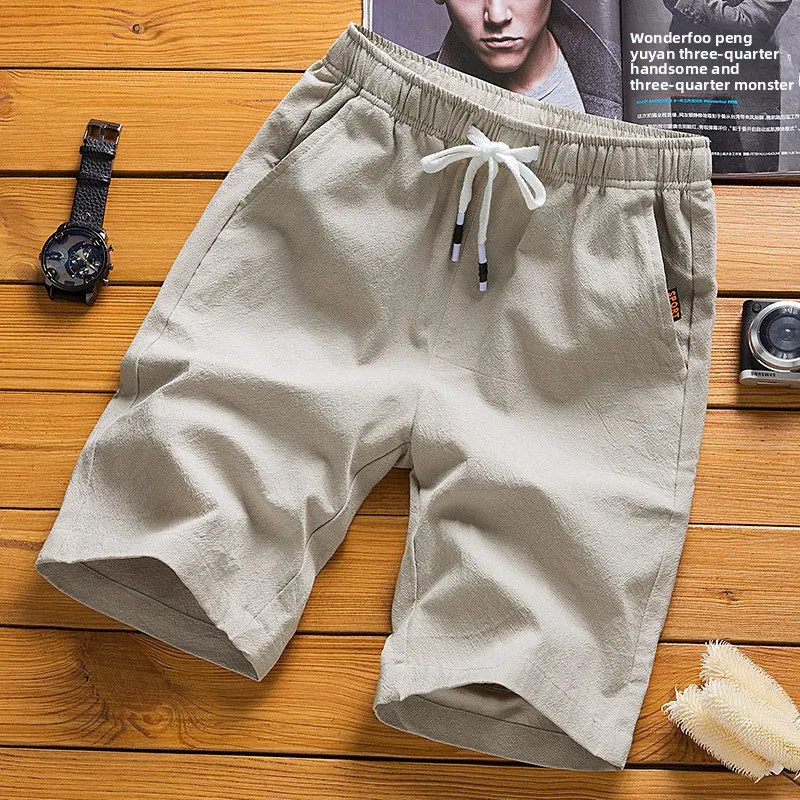 Plones cortos de lino y aodón para hombre, ropa de verano para exteriores, hoados, informs, de moda, de talla an...