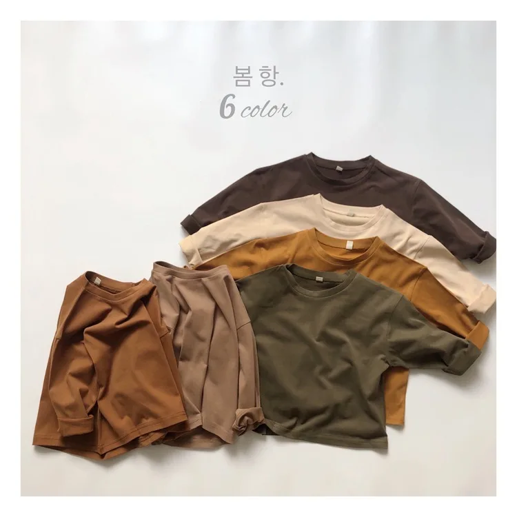 

2025 Children's Pure Cotton Bottoming Shirt Spring and Autumn New Shoulder Long-sleeved Bottoming Shirt Loose