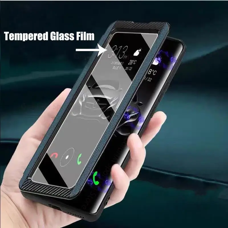 

Funda For Huawei Nova 11 Ultra Tempered Glass Film Leather Kickstand Case For Nova 11 9 8 10 Pro 8SE 9SE View Windows Flip Cover