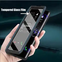 For Samsung S23 Ultra 5G View Windows Tempered Glass Film Phone Leather Case For Galaxy S23 S22 S20 S21 Ultra Flip Stand Cover