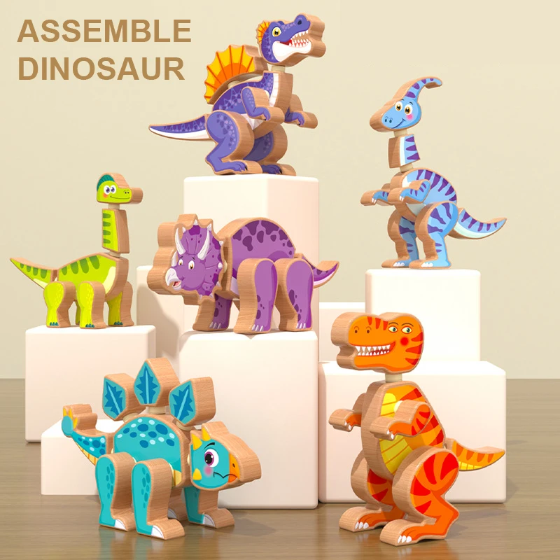 

Magnetic Wooden Dinosaur 3D Puzzle, Tyrannosaurus Rex/Velociraptor... Cartoon Puzzle Build Together Children's Toys，XT165