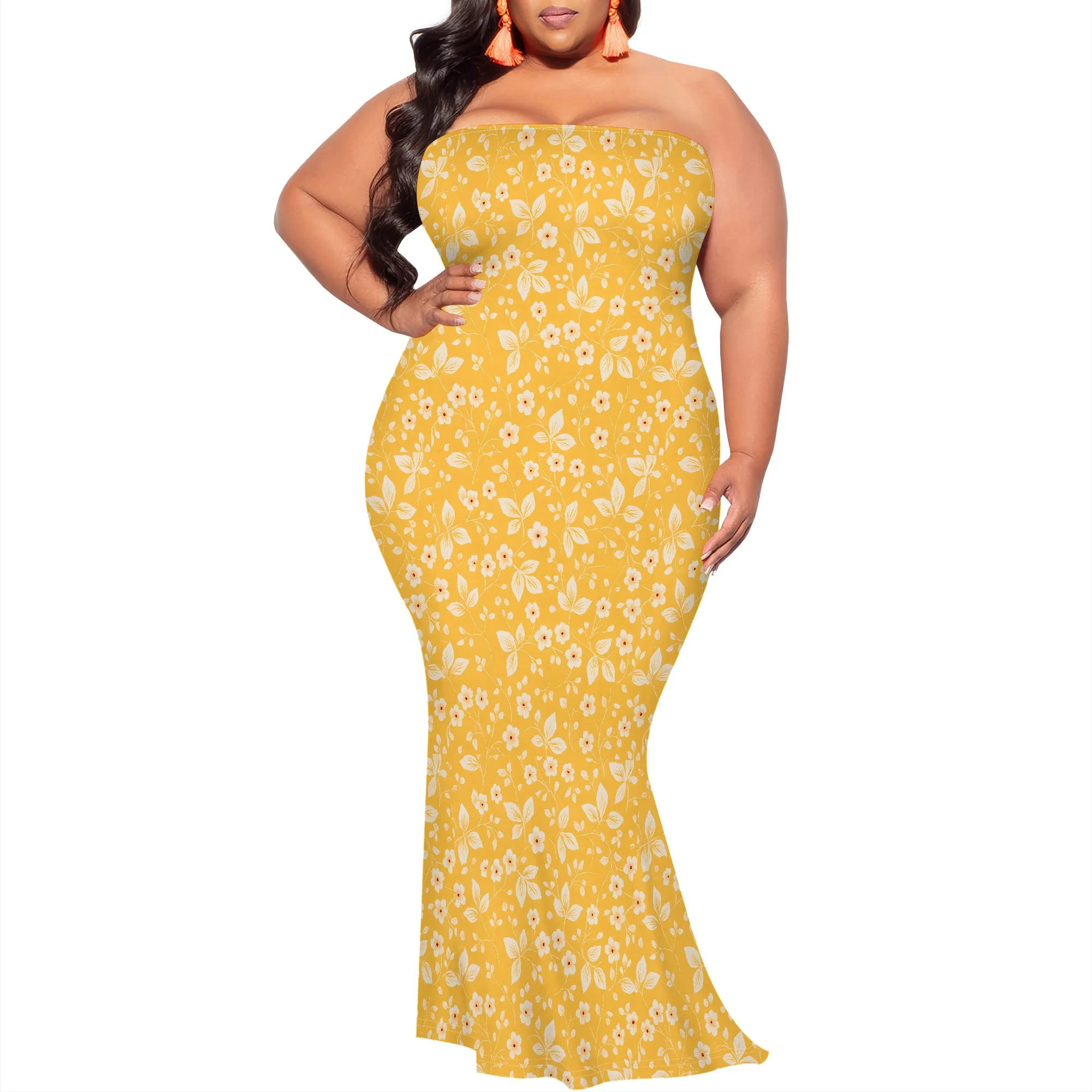 Trägerloses Maxikleid mit Blumenmuster für Damen – schulterfreies, figurbetontes Sommer-Strandkleid mit Y2K-Blumendruck