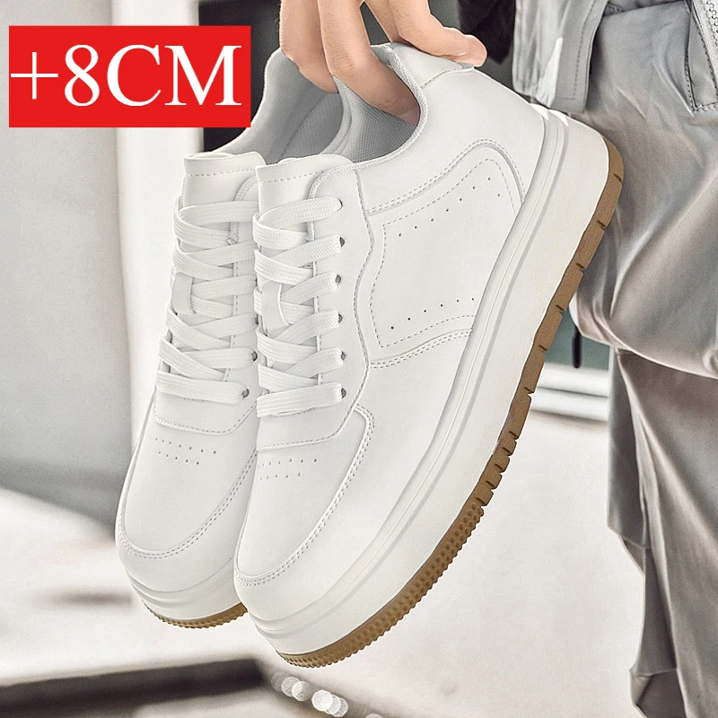 

Men's Casual Leather Chunky Elevator Sneakers 8CM Height Increasing Shoes Breathable Comfortable Fashion Thick Soled
