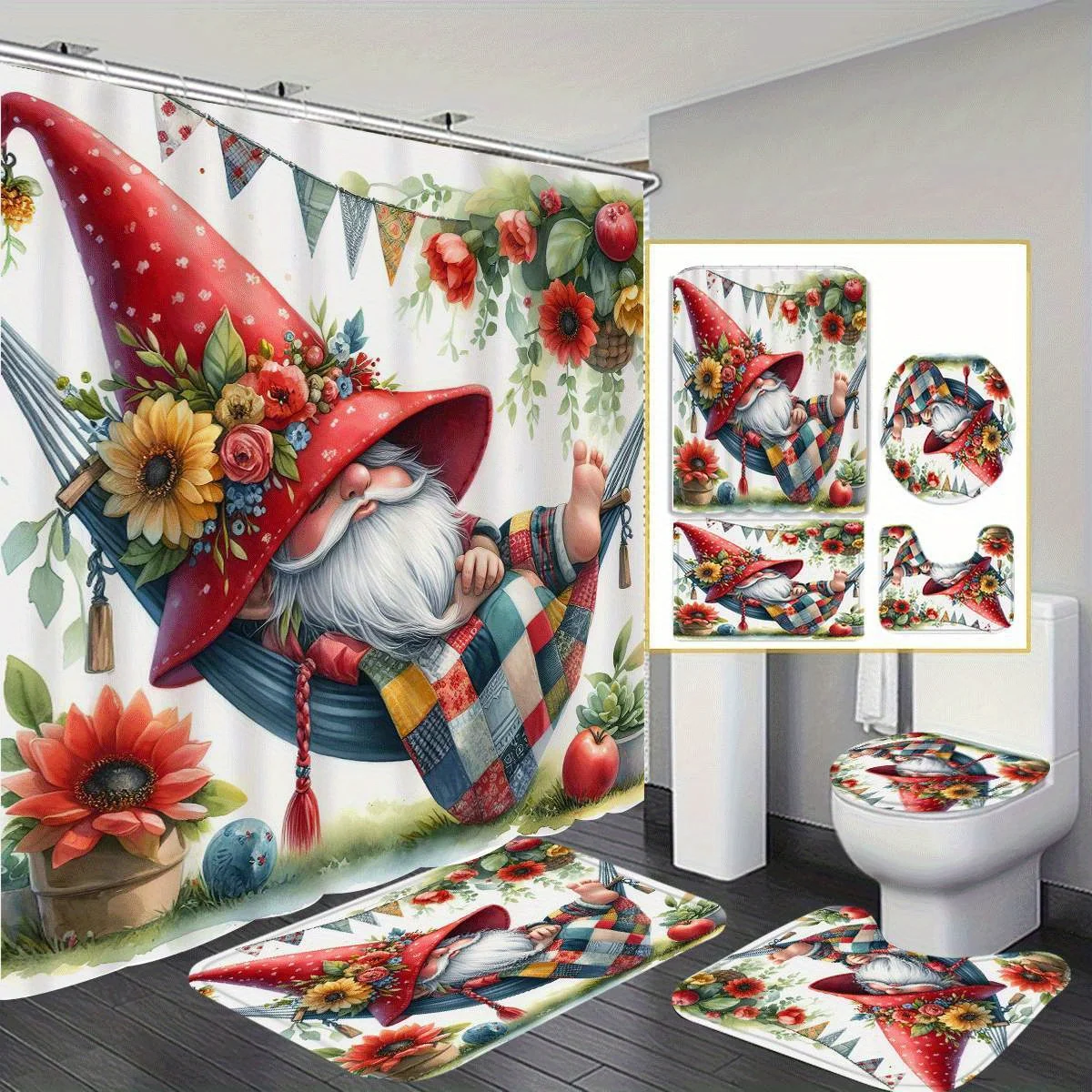 

Мультяшный милый карлик 1/4 шт., набор занавесок для душа с украшением в нескольких стилях, высококачественная занавеска для душа, коврик для ванной комнаты, U-образный для унитаза