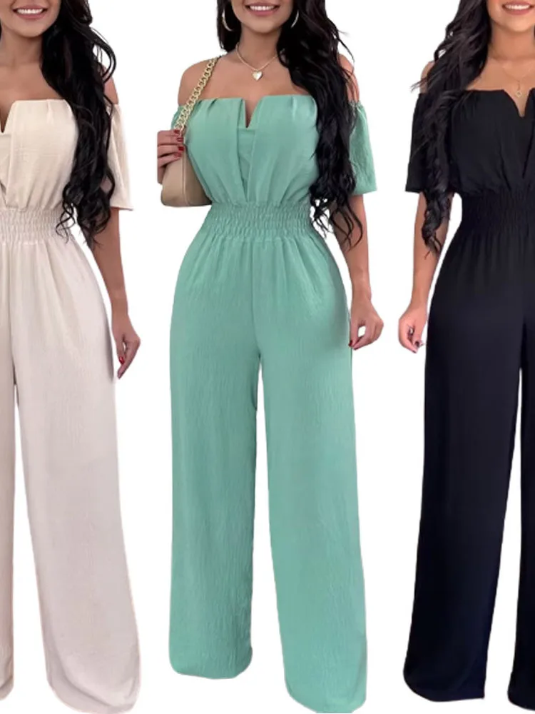 

Women's Straight Leg Jumpsuit Pure Color One-Piece Suit Street Sle Long Pants Summer Collection Regular Thin