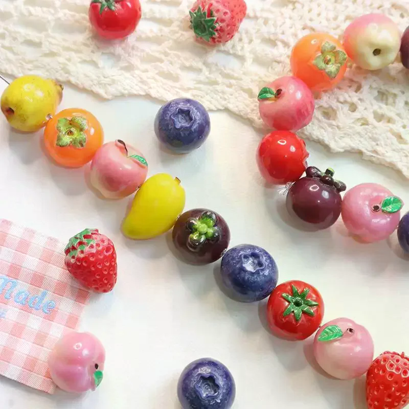 Colorful 3D Realistic Fruit Shaped Loose Beads Glossy Surface For DIY Bracelet Necklace Jewelry Making 5Pcs