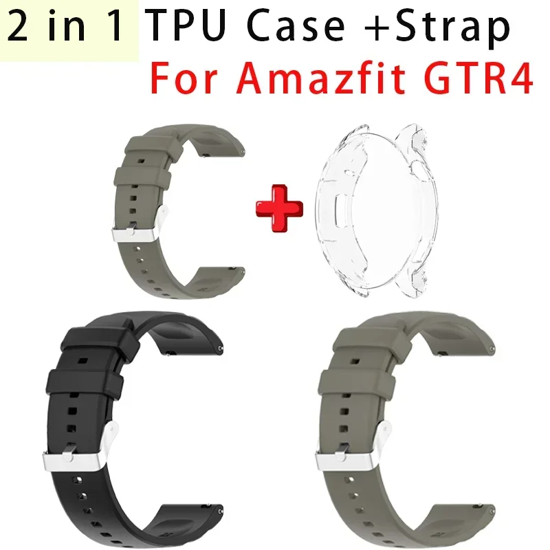 TPU 2 en 1 para reloj Amazfit GTR4 para hombre y mujer, correa de repuesto deportiva de silicona suave para Amazfit GTR4