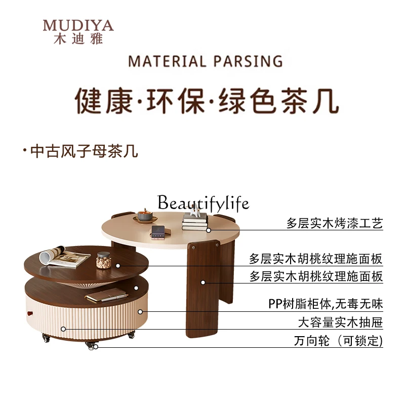 طاولة القهوة ذات البلاط الصخري لغرفة المعيشة المنزلية، شقة صغيرة، طاولة شاي متحركة إبداعية من القرون الوسطى