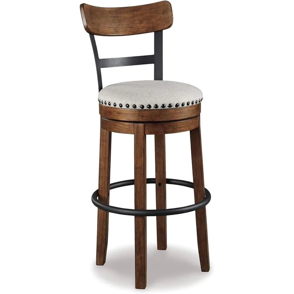 

Design by Ashley Valebeck | 30″ Farmhouse Pub-Height Swivel Barstool With Back – Upholstered Cushion