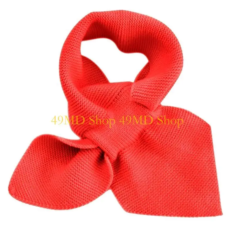 49MD Korean Women Knitted for Cross Collar Scarf Winter Thicken Warm Color Crochet Loophole Neckerchief Sweet Bowknot