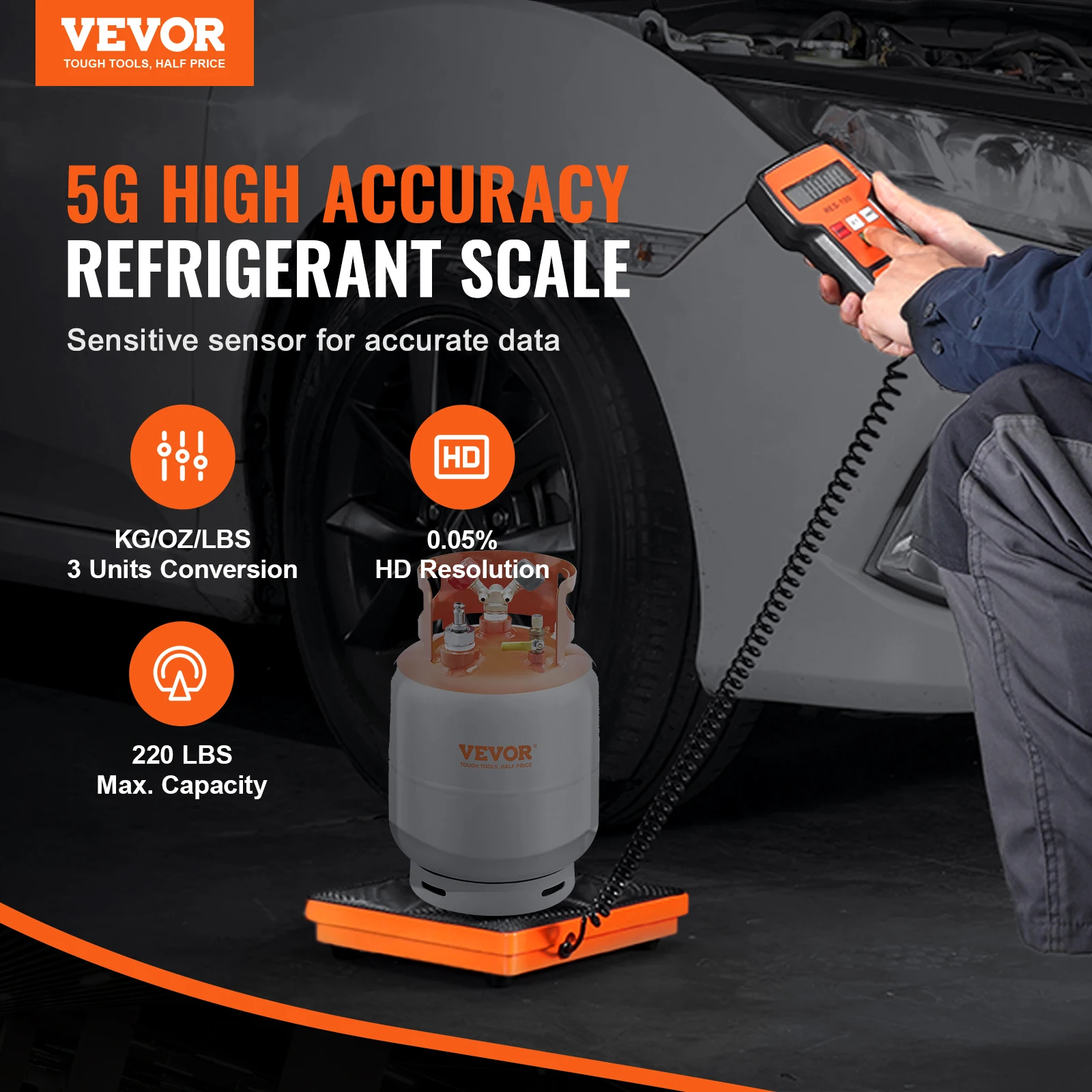 VEVOR Refrigerant Scale 110/220 LBS HAVC Charging Recovery Freon Scale with Wired Remote Control 2/5g High Precision Electronic 