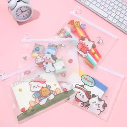 Cartoon Large Capacity Transparent Pencil Case Portable Stationery Pouch Waterproof File Bags Finger Ring Zipper Storage Bags