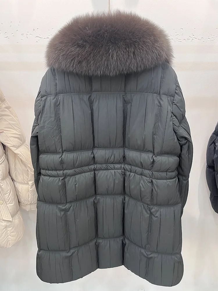 Moda feminina inverno quente puffer jaquetas gola de pele de raposa natural real ganso para baixo jaquetas casaco grosso cusual outwear roupas