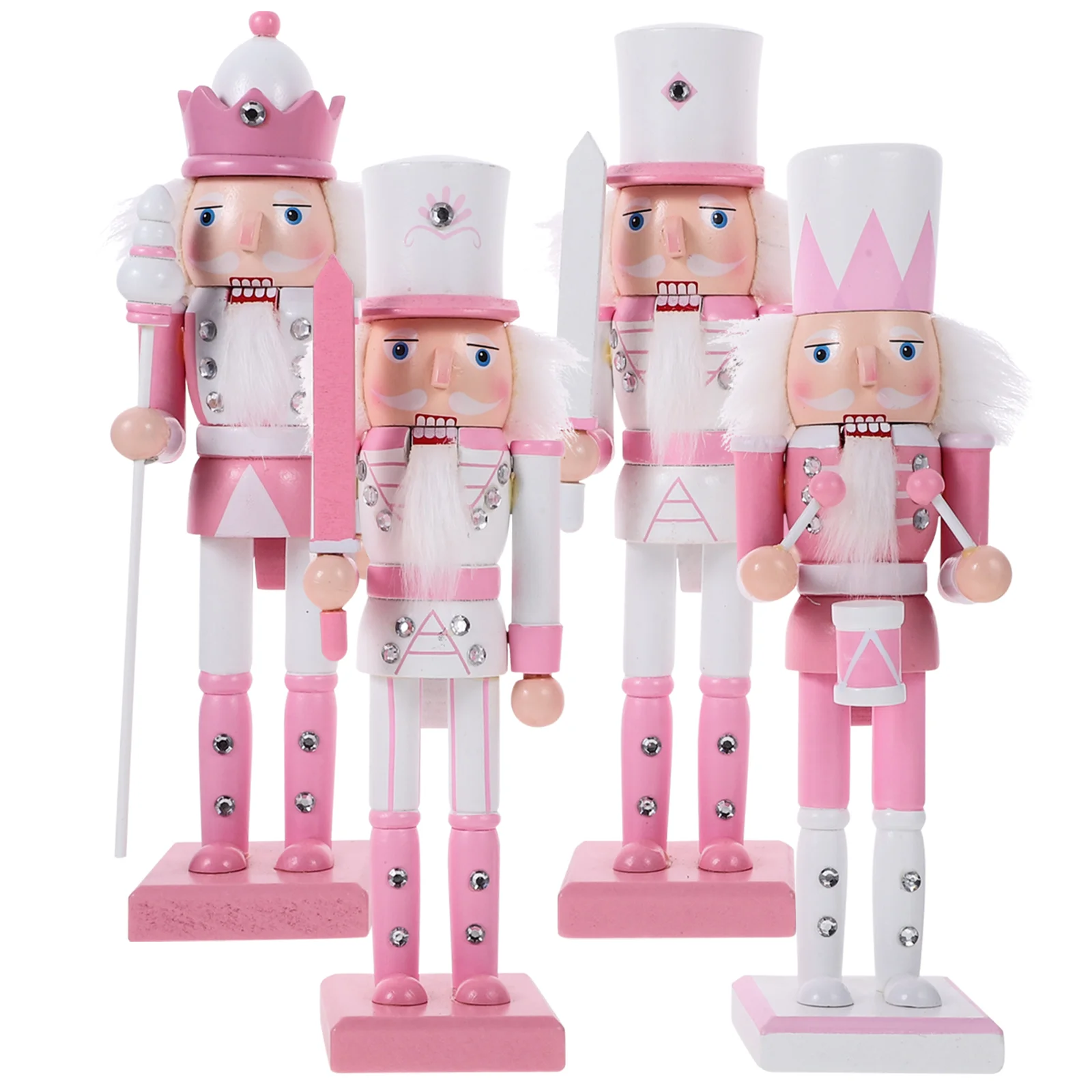 4 Pcs Christmas Nutcracker Home Decor Xmas Wood Nutcrackers Sequins Figure Ornaments