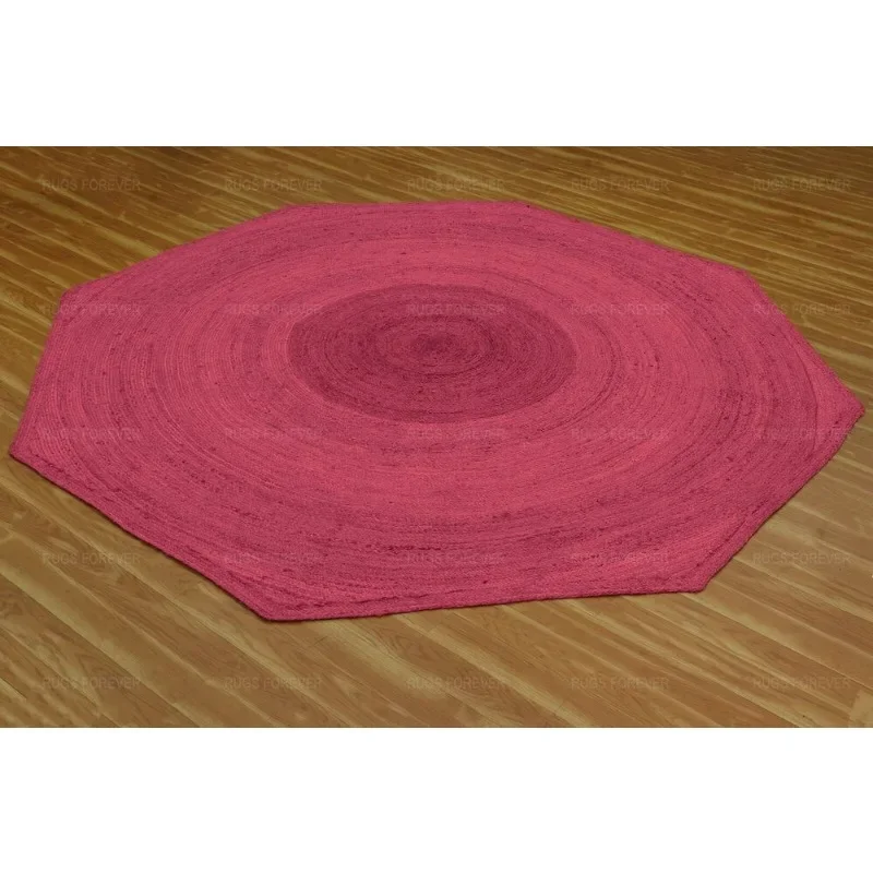 Handmade Natural Jute Area Rug Home Decor Maroon Kilim Living Room Octagon Mat