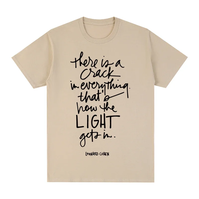 Новинка, футболка, Топы, футболка Леонарда Коэна, Мужская футболка из хлопка с принтом трещин во всем, манга, винтажная аниме одежда, неформальная