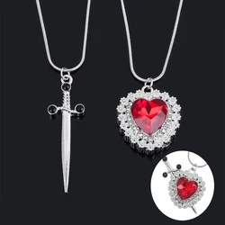 A Set Red Heart and Sword Couple Necklace Collarbone Chain Sword Necklace Fashion Accessories for Women Gift