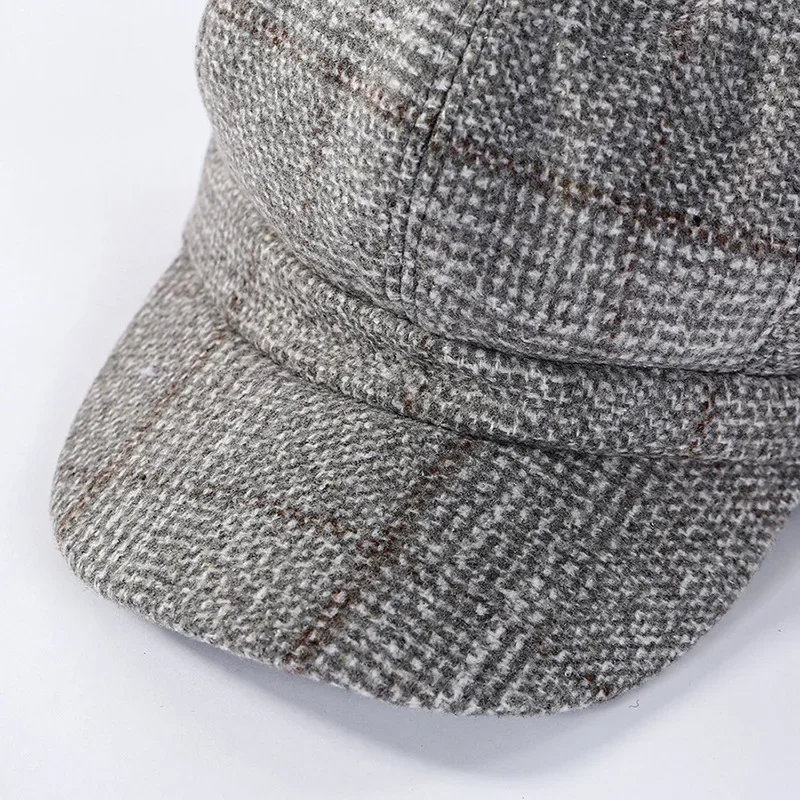 Vintage achteckige Baskenmütze für Damen, Zeitungs jungen hut, lässige Woll imitation, Plaid, neue Mode, 2024 – Detail 35