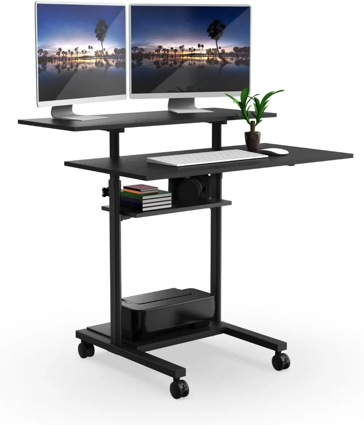 

Mount-It! Mobile Desk Workstation 40 Inch Wide Large Rolling Computer Desk is Height Adjustable to 64 Inches, Sit Stand Computer