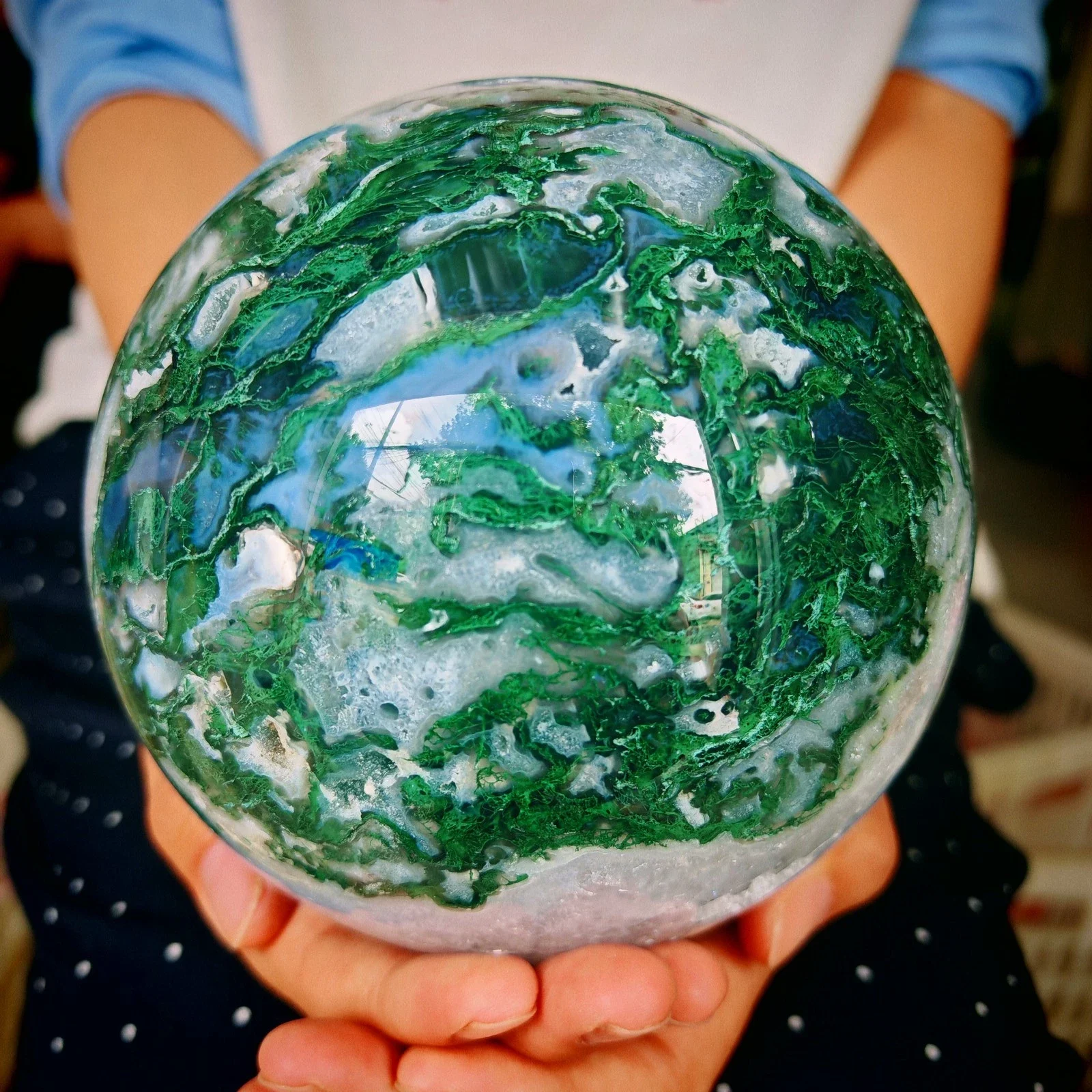 

Natural Moss Agate Crystal Quartz Sphere, With Healing Properties, Hand-Polished, Suitable For Home Aquarium Decoration, Demagne
