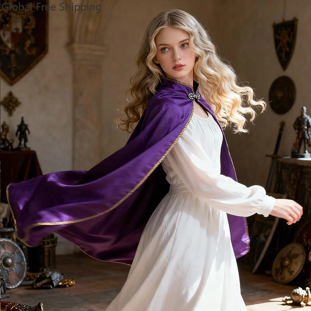 

New Medieval Renaissance Velvet Cape For Role-playing Retro Gold-edged Halloween Cloak Stage Performance Carnival Jacket 2026