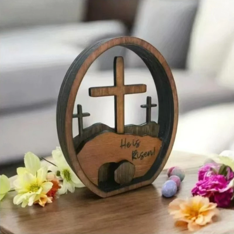 Multi-layer 3D Carved Wooden Cross for Easter Christian Craft Gift Decorative Hanging Ornament Home Holiday Wall Decoration