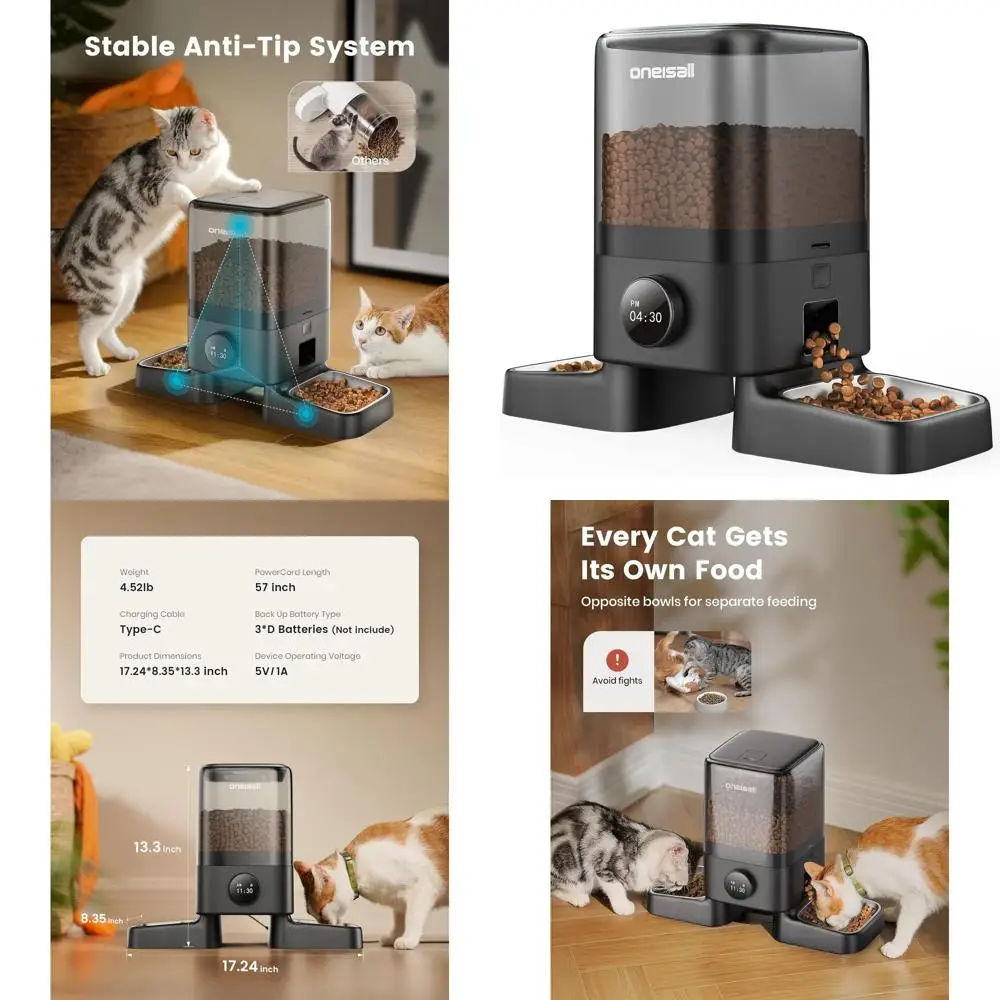 

Dual-Cat 5L Automatic Food Dispenser, Timed Dry Pet Feeder for Small Indoor Animals