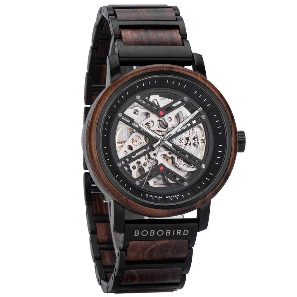 Automatic Mechanical Watch BOBO BIRD New Top Business Men Wooden Wristwatch Unique Custom Engraved Watches Christmas Gift Box
