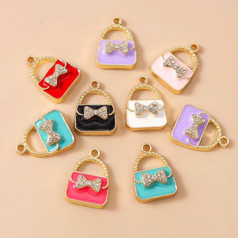 Leslie 10 Stück 16 x 23 mm niedliche Kristall-bunte Handtaschen-Charms-Anhänger, passend für DIY-Schmuckherstellung, handgefertigte Ohrringe, Halsketten, Basteln – Detail 3