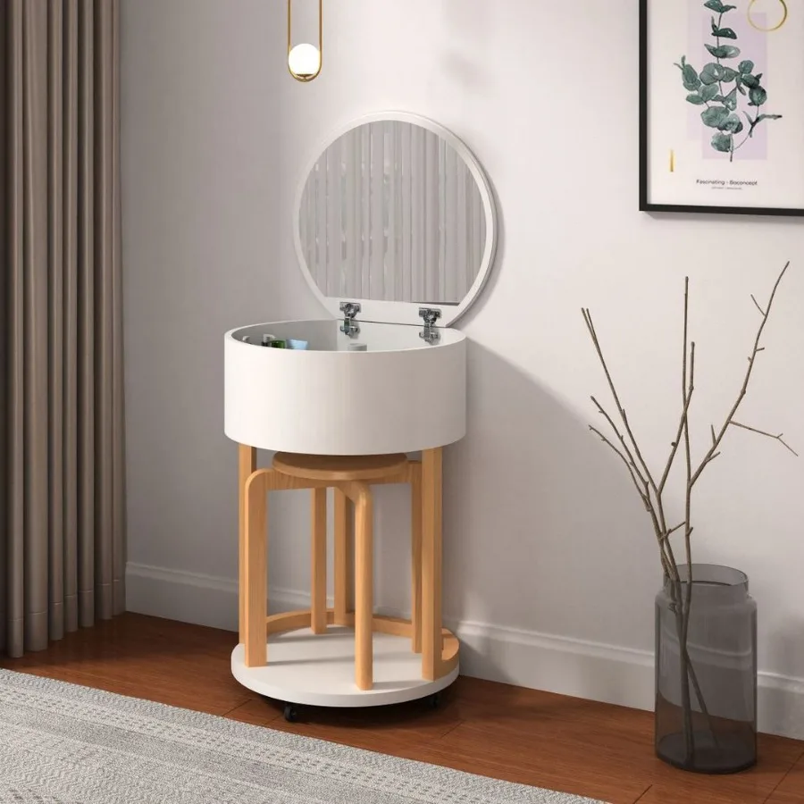 #2025 new Nordic solid wood dressing table removable round dressing table small apartment simple bedroom dressing table
