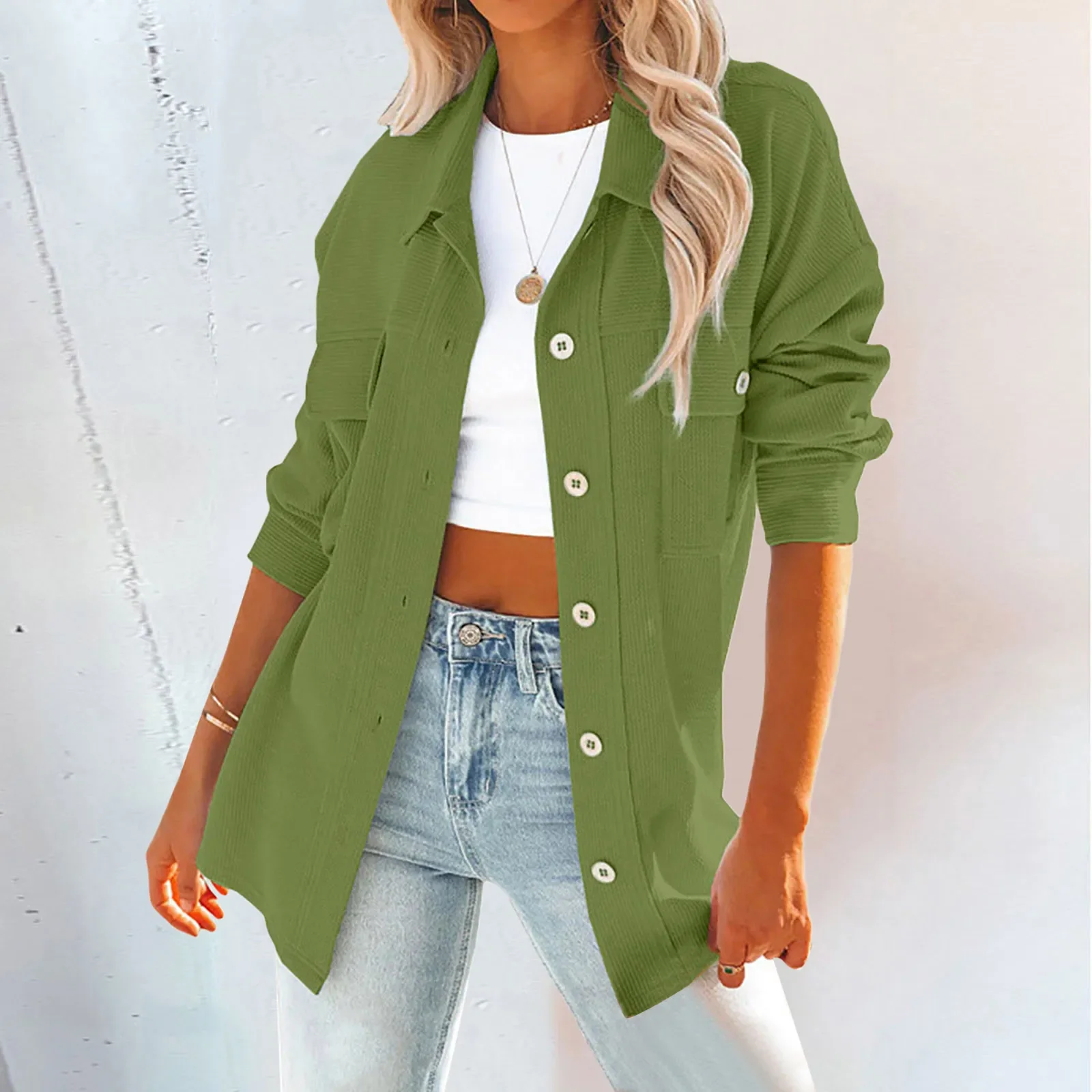 

Jackets for Women Business Casual Oversized Button Down Shirts Jacket Long Sleeve Blouses Chaquetas Female Clothing