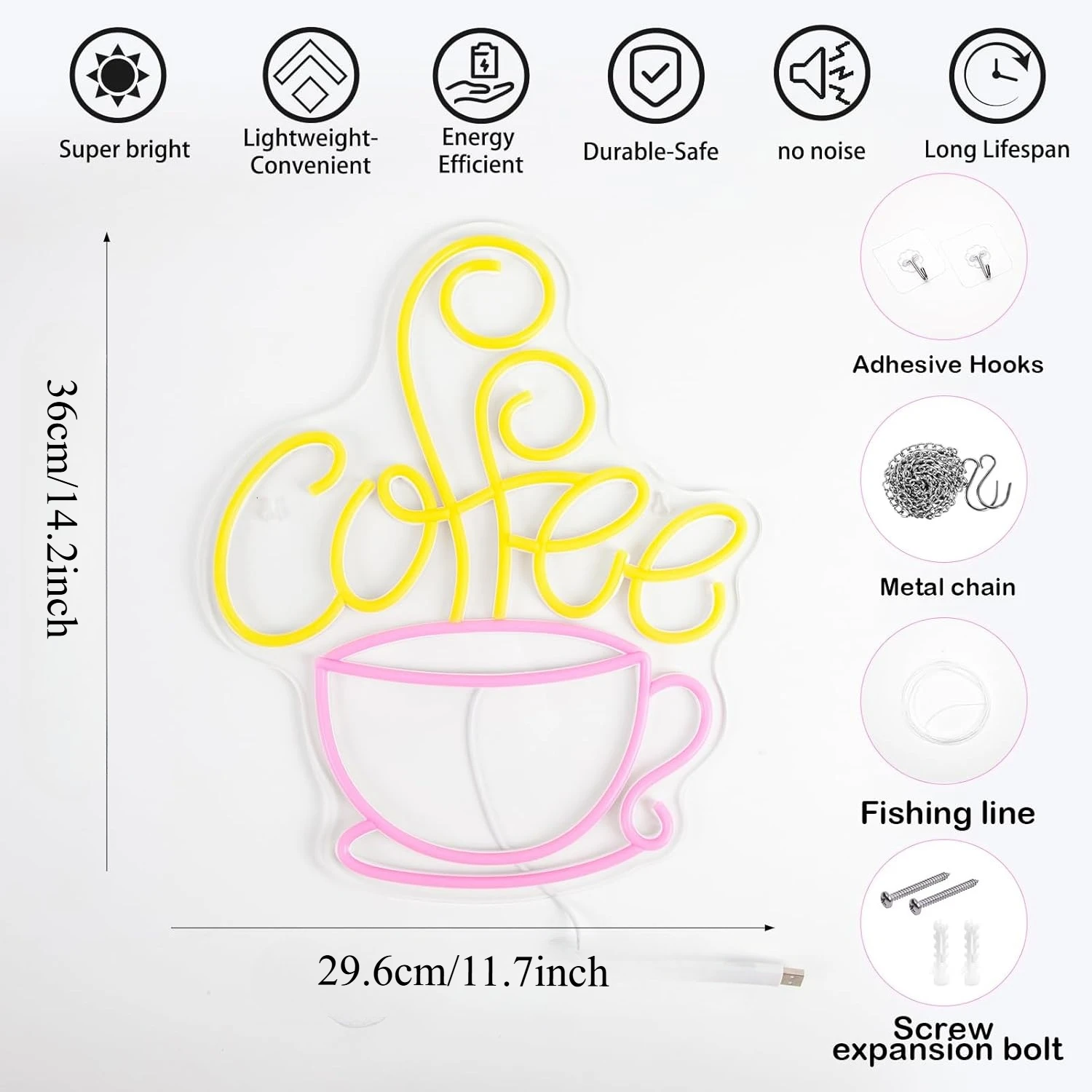 Kaffee-Neonschild, USB, dimmbar, LED-Neonlicht für Küche, Café, Bar, Bereich, Café, Lounge, Heimdekoration, ästhetische Wandleuchte
