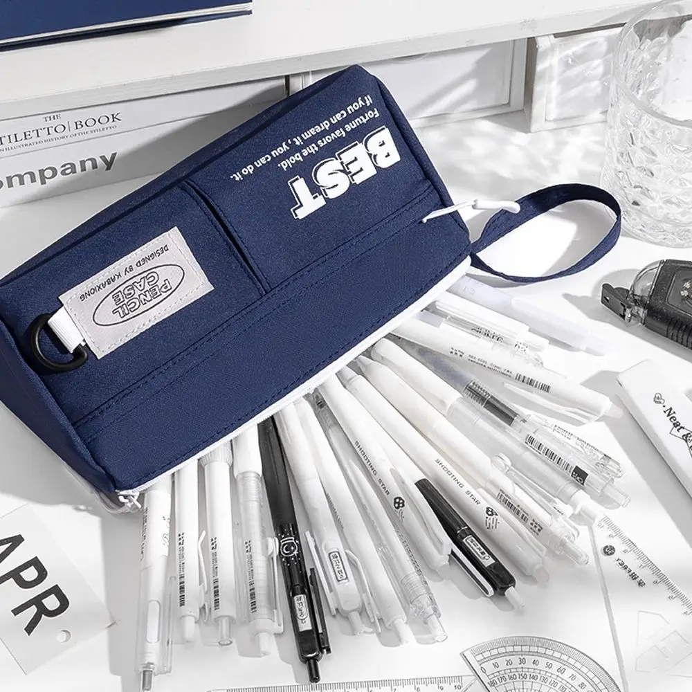 أزياء 2 طبقات مقلمة سعة كبيرة السلس زيبر القلم حقيبة المحمولة قلم رصاص الحقيبة الطالب