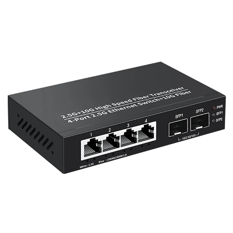 

2.5G Ethernet Switch 4 Port 2500Mbps Network Switcher 2 Port 10G SFP+ Slot Home Lab Hub Internet Splitter Plug And Play Durable