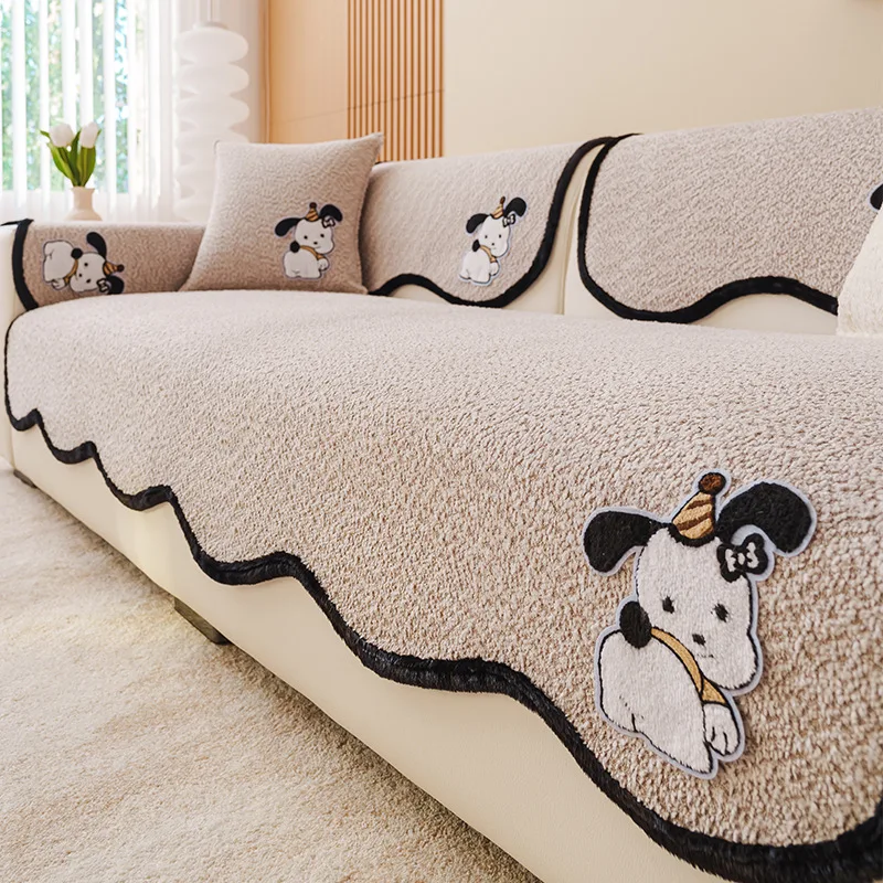 Plush cartoon wind thickened special-shaped sofa cushion autumn and winter non-slip one-piece sofa cover