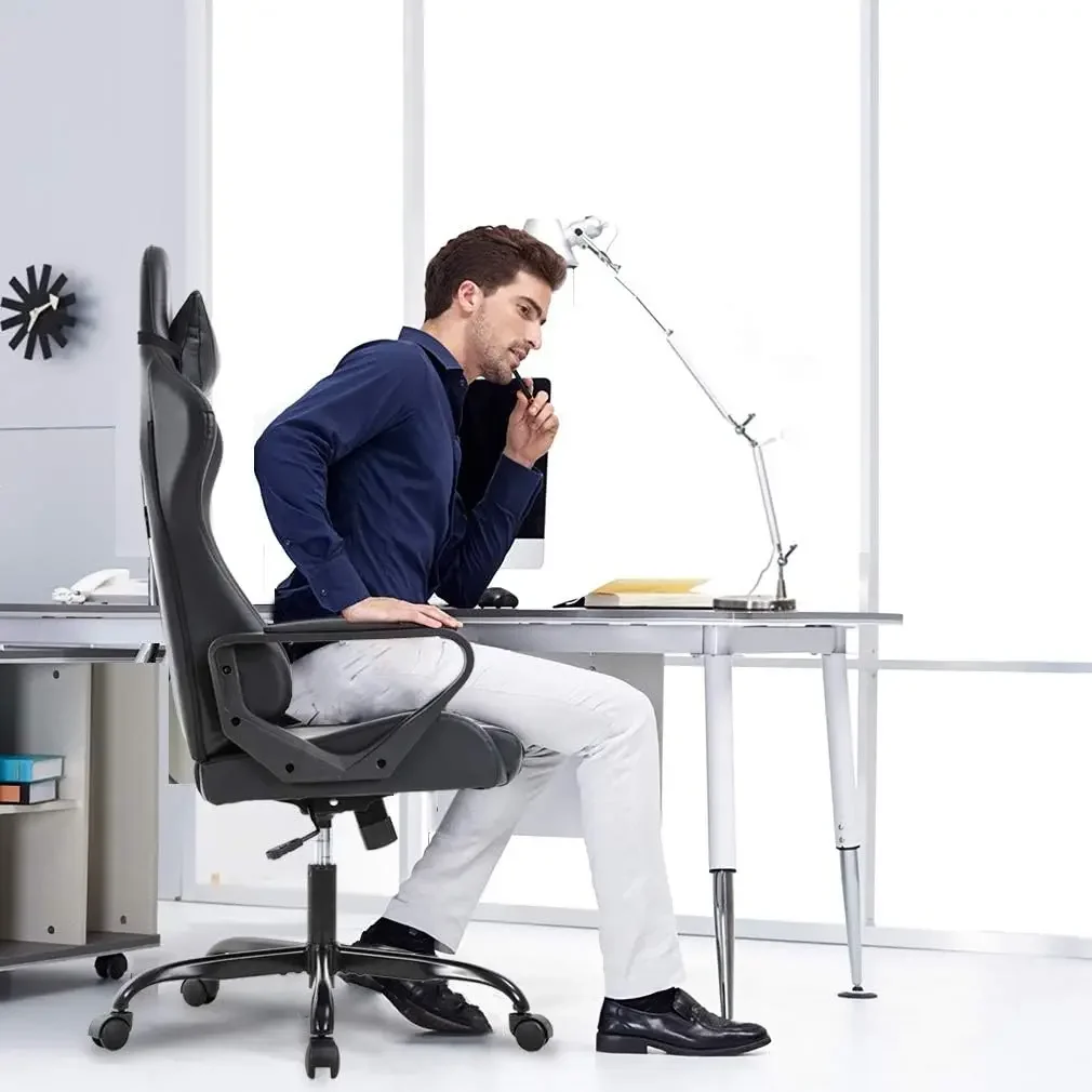 BestOffice Gaming Chair Office Chair Desk Chair Swivel Rolling High Back PU Leather Executive PC Adjustable Massage Racing Computer Chair with Lumbar Support Headrest Armrest Task Chair(Black)