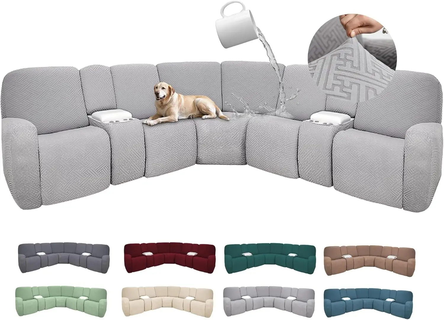 

Waterproof Sectional Recliner Couch Cover L Shaped Corner Sofa Slipcover 5 Seater 2 Console Light Gray