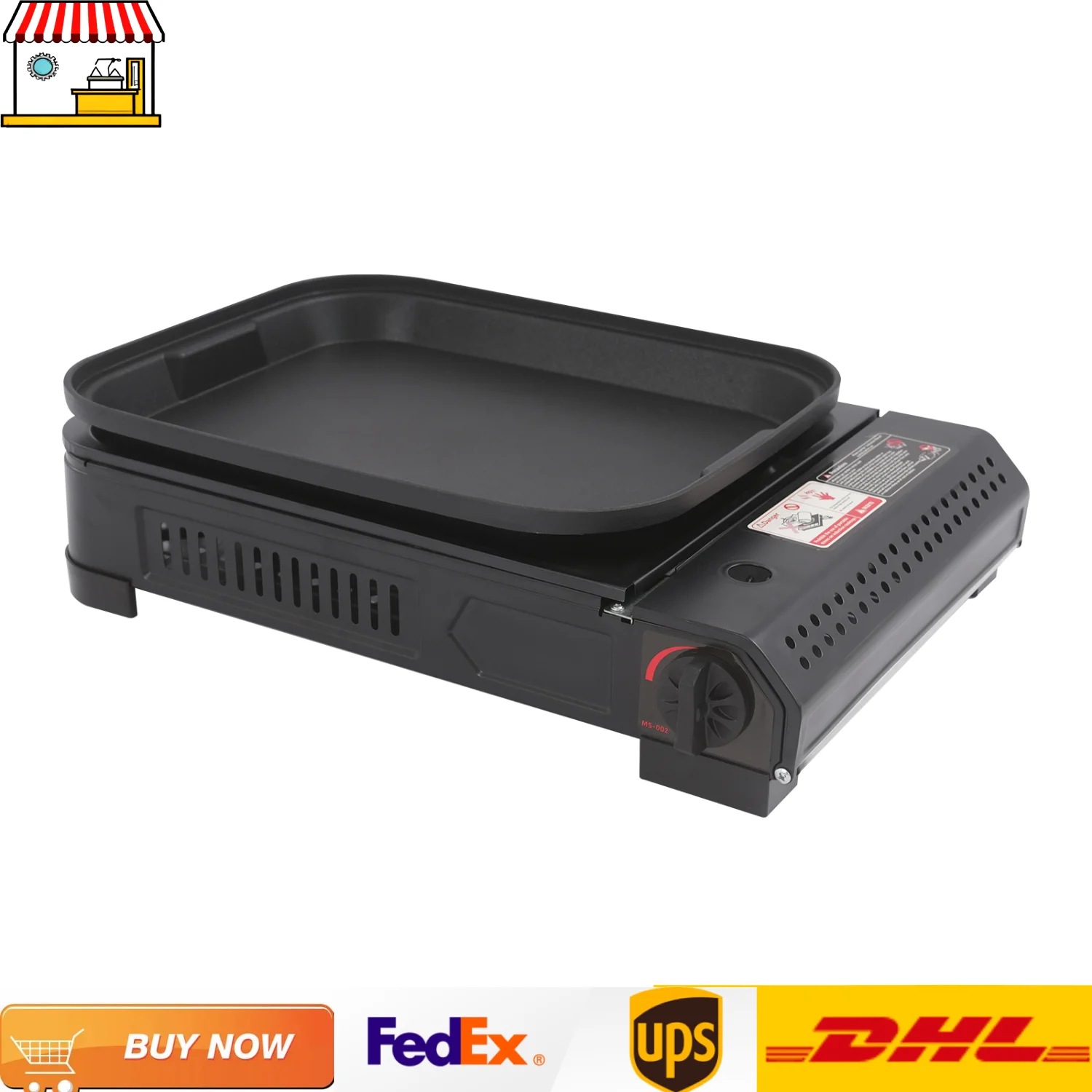 

Portable Butane Stove and Grill Pan w/ Lid| Flame Adjustable Camping Gas Stove| Indoor and Outdoor Gas Grill Stove