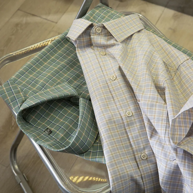 

Classic plaid, large size, high count 100/pure cotton men's lapel Oxford spinning casual short-sleeved shirt top summer